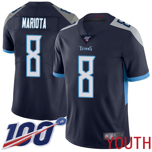 Tennessee Titans Limited Navy Blue Youth Marcus Mariota Home Jersey NFL Football #8 100th Season Vapor Untouchable->women nfl jersey->Women Jersey
